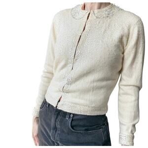 vintage cashmere cardigan Peter Scott for Harilelas cream beaded XS